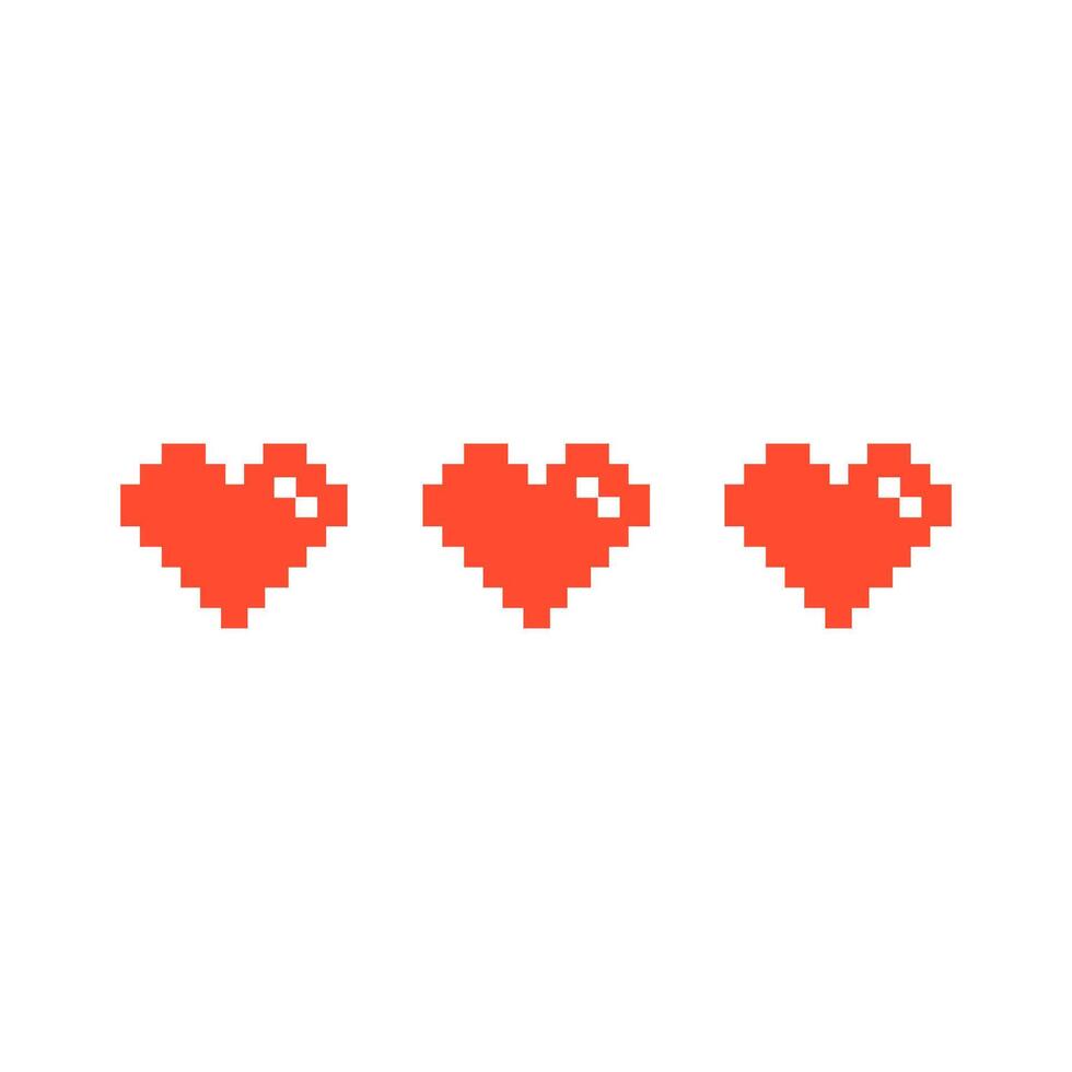 triple pixel art hearts icon vector