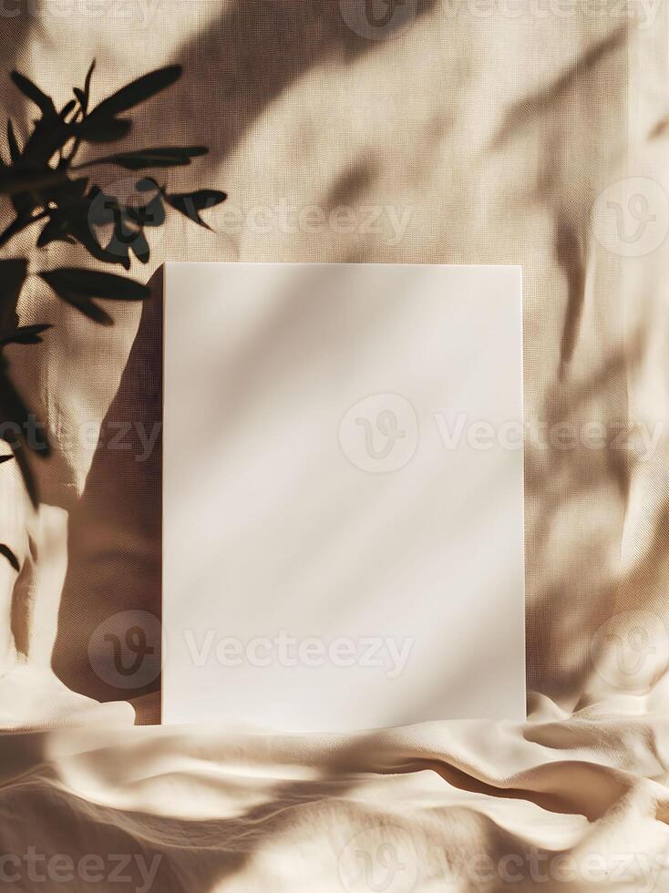 Blank canvas for wall art mockup showcasing modern minimalist style in neutral hues photo