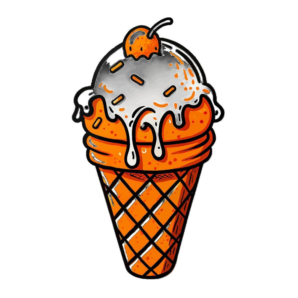A Vibrant Cartoon Ice Cream Cone with Melted Ice Cream vector