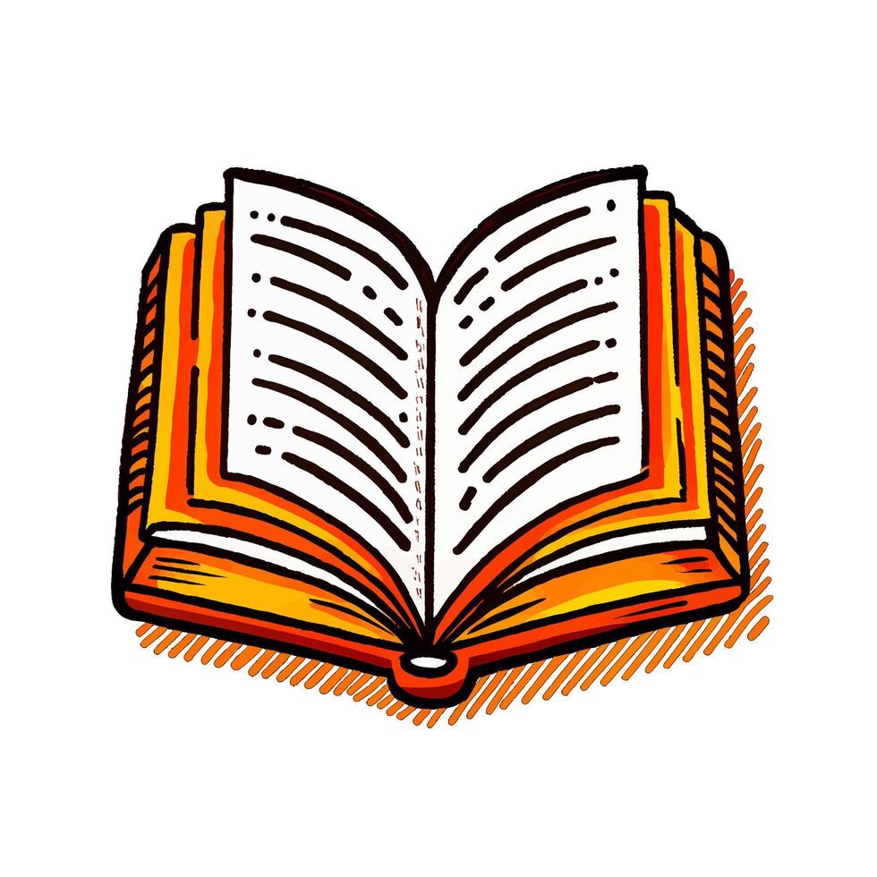 A vibrant, hand-drawn illustration of an open book. vector