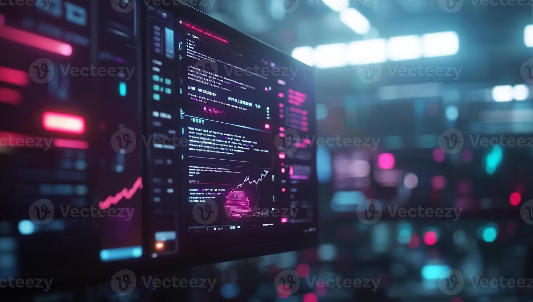 Futuristic digital display with data, various screens photo