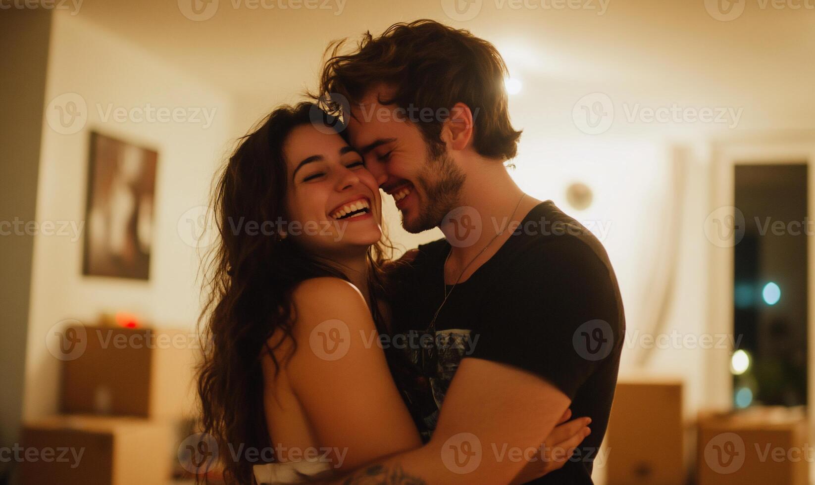Happy Couple Embrace in Home photo