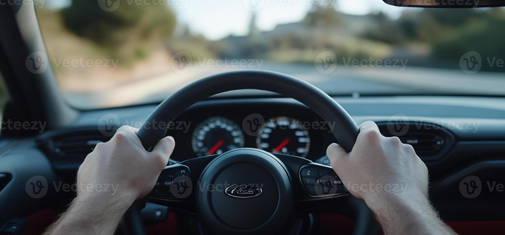 Person Driving a Car on Road. photo