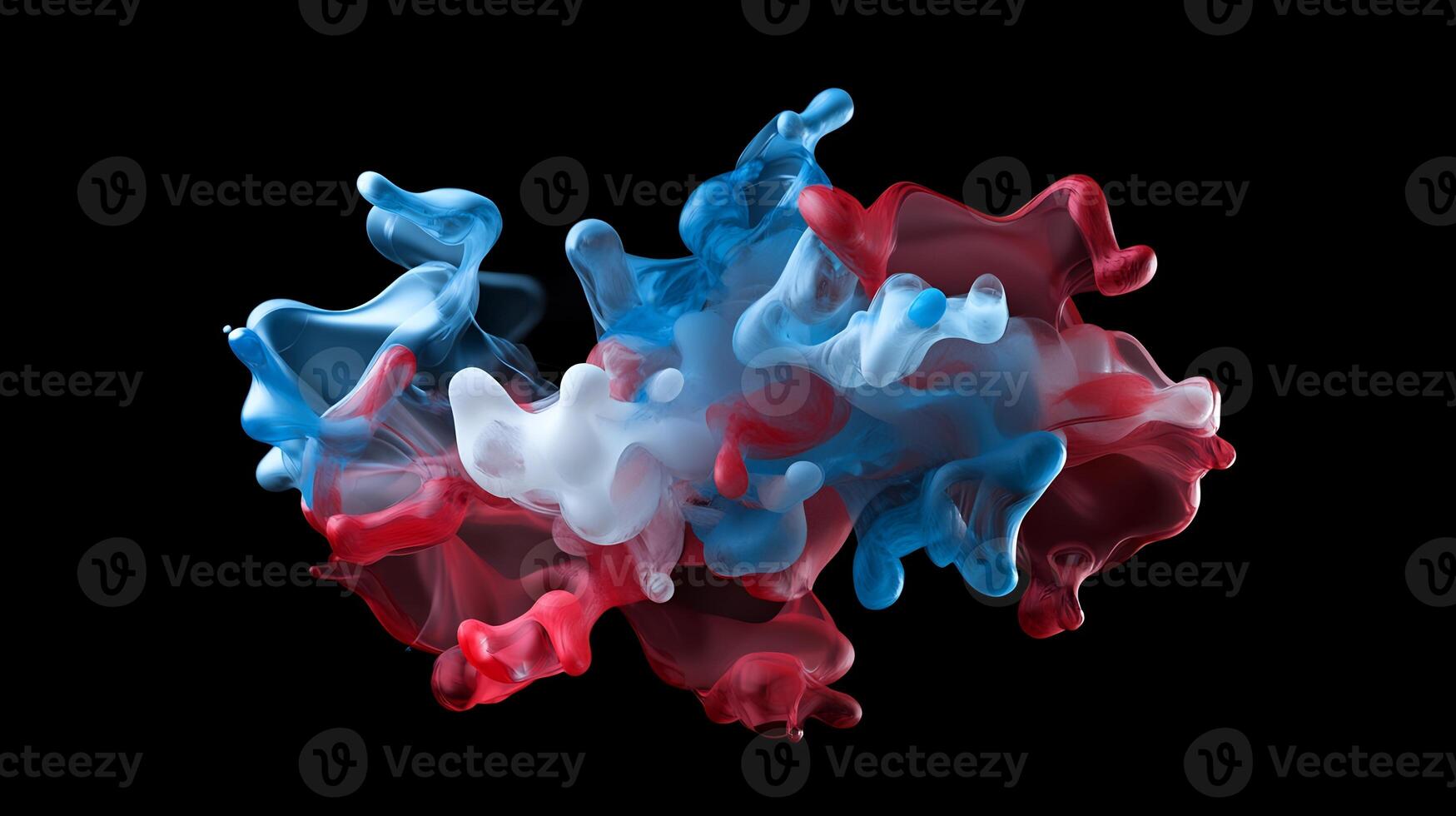 Abstract red, white, and blue swirling paint in black background. photo