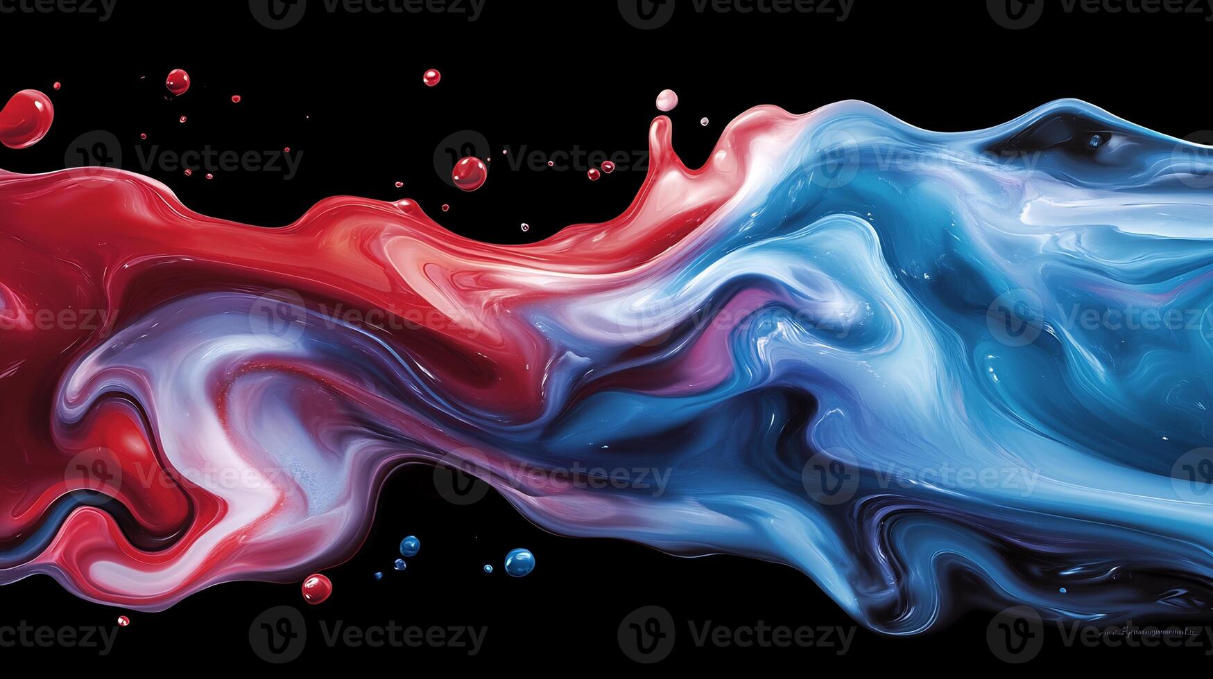Abstract red and blue liquid swirls on black background. photo