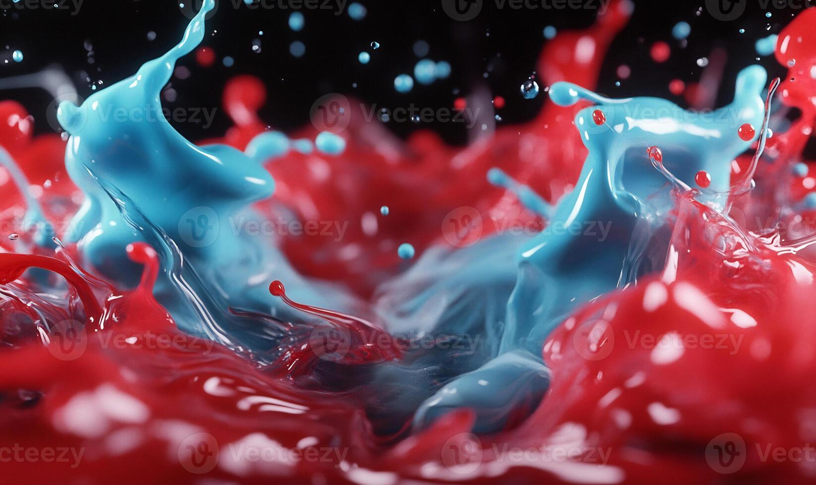 Red and blue liquid splashes on a black background photo