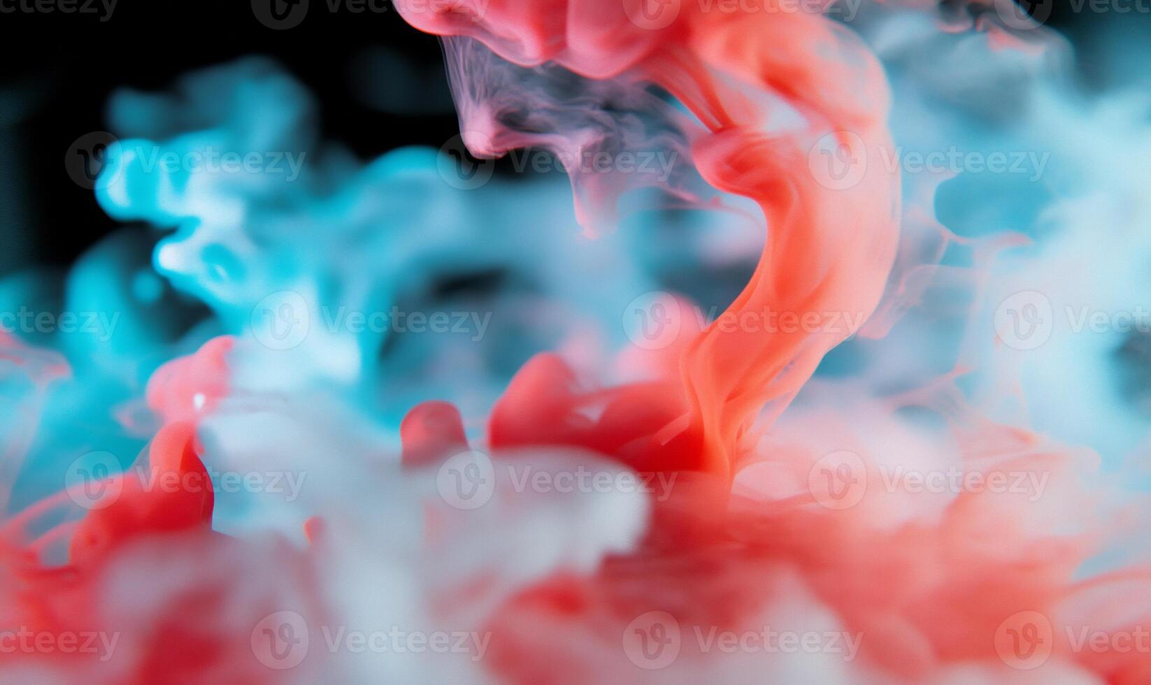 Abstract colorful smoke, mixing vibrant colors of red and blue, swirling in motion against a dark backdrop. photo