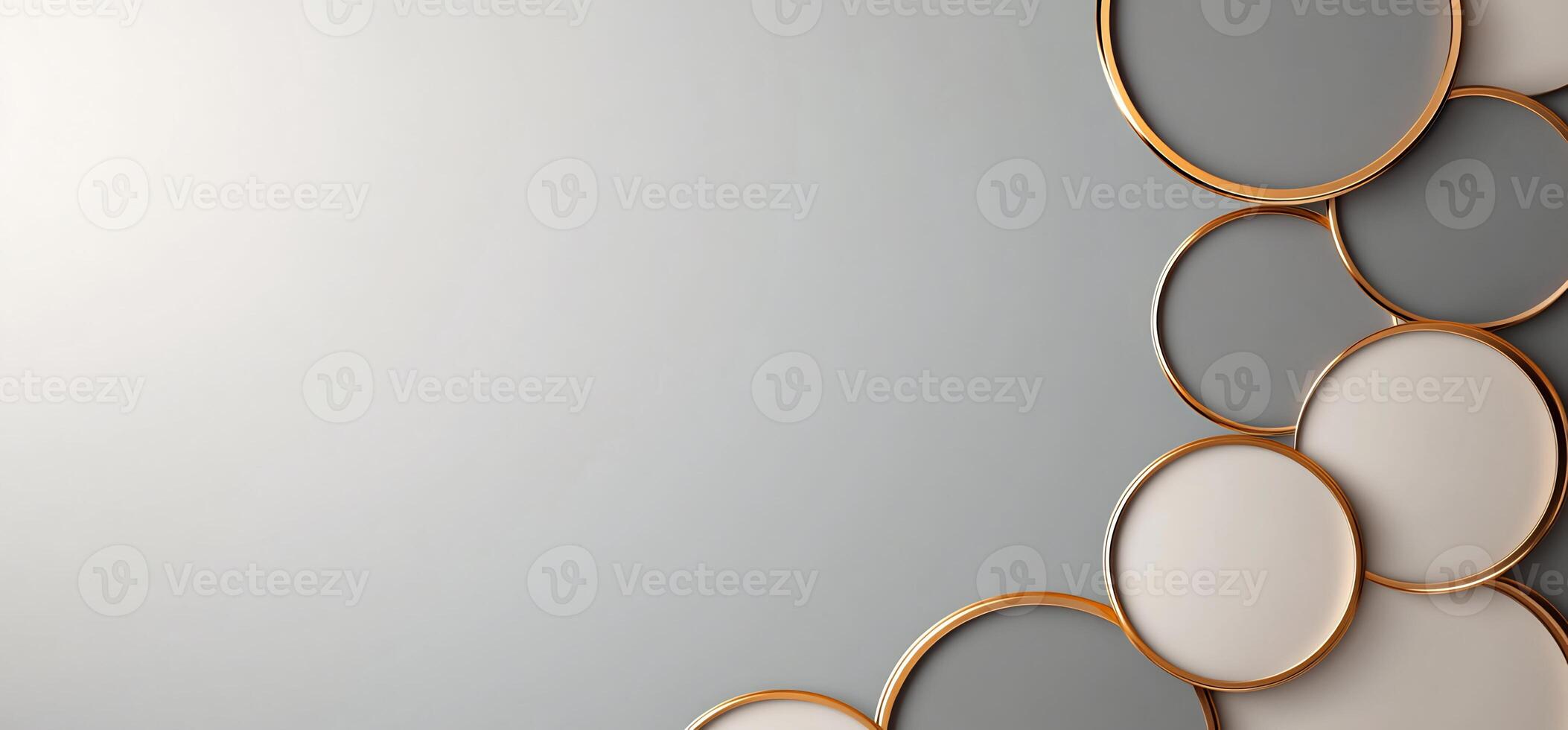 Abstract gray and white circles with gold rims. photo