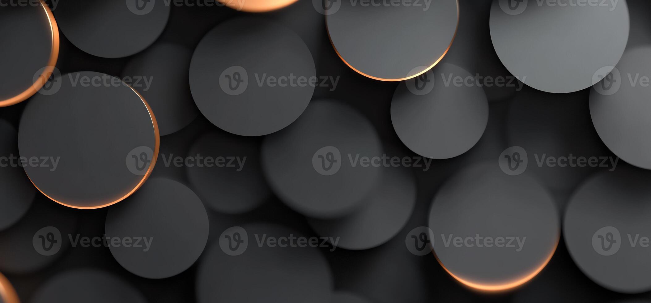 Abstract dark grey circles with copper highlights. photo