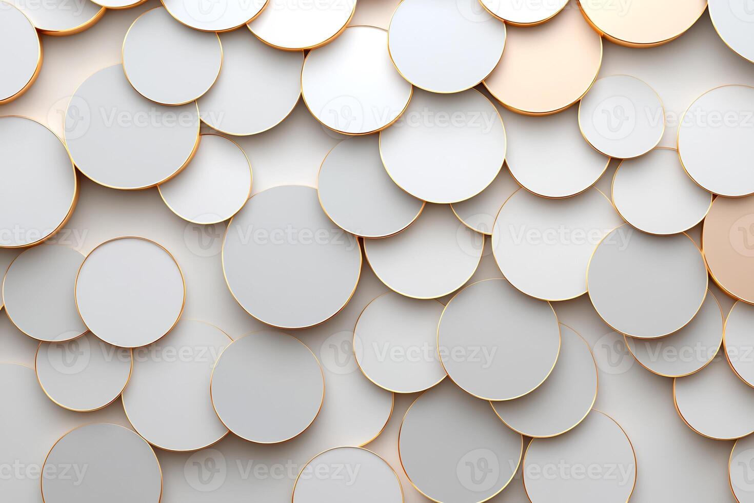 Abstract background with overlapping circles in white, grey, and gold. photo