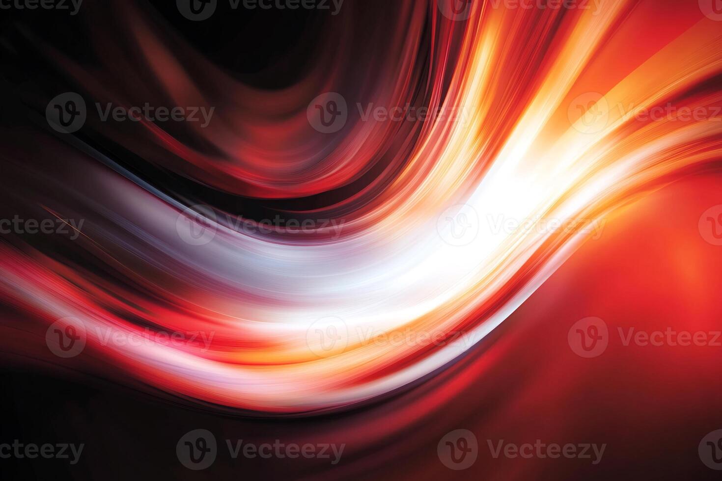 Abstract dynamic flowing waves of vibrant red, orange, and white colors against a dark background. photo