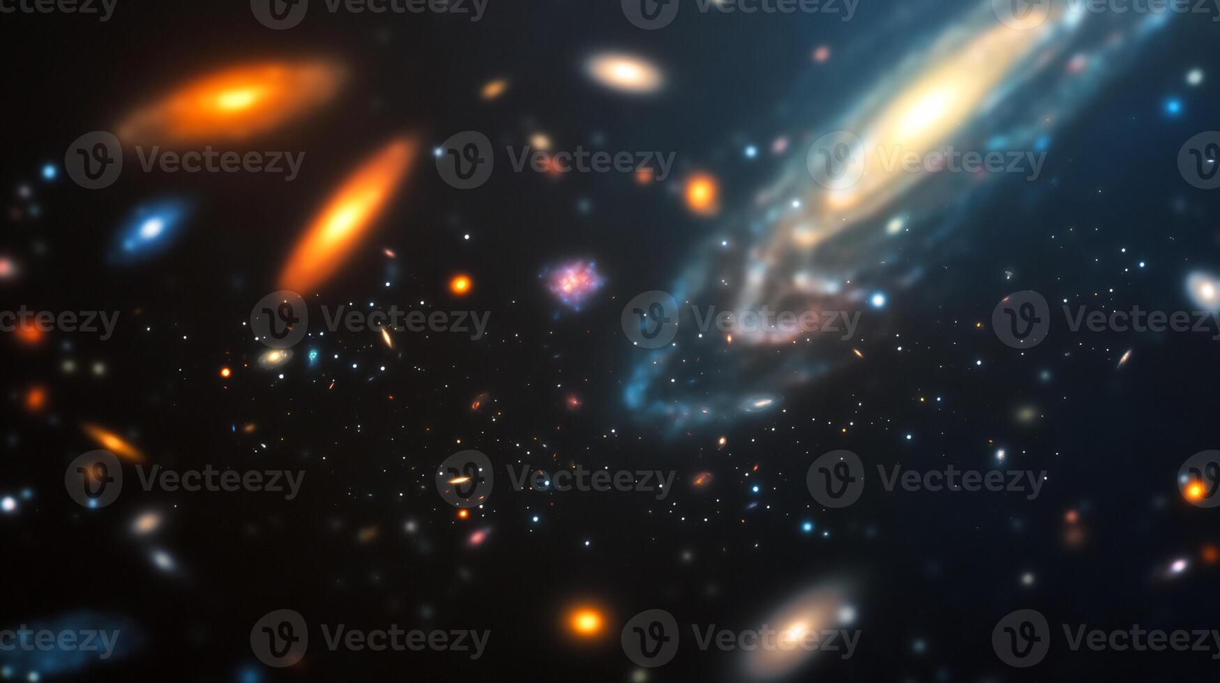 Cosmic expanse showcasing diverse galaxies, nebulae, and stars. photo