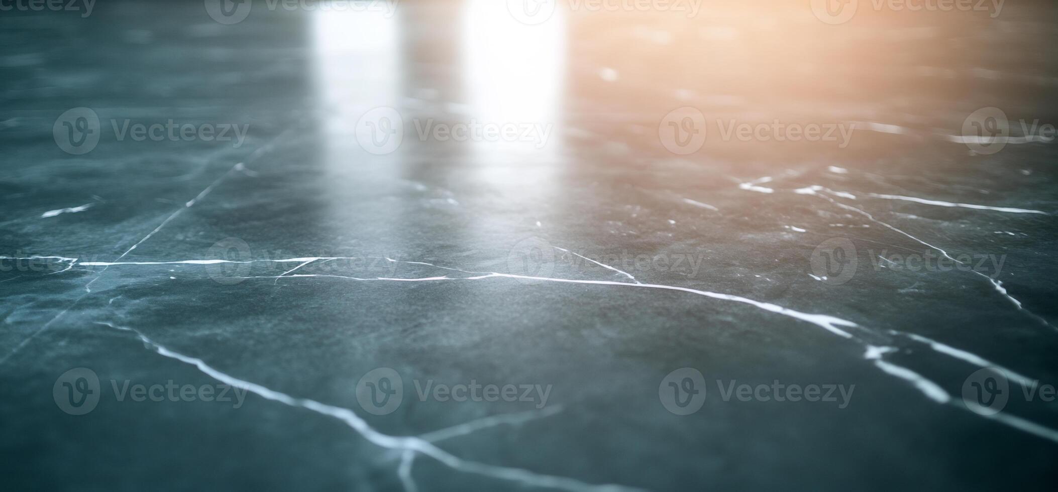 Polished dark marble surface with light reflections. photo