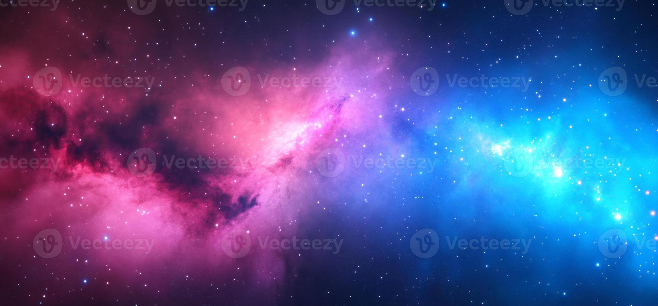 Cosmic nebula with pink and blue hues, stars. photo