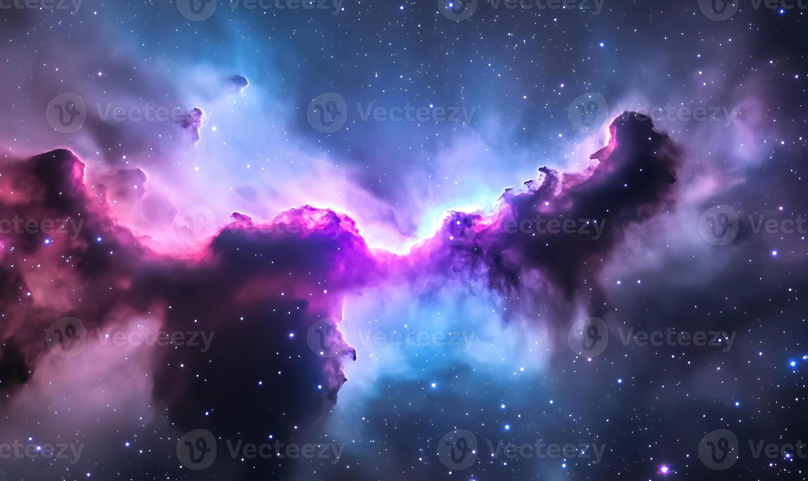 Vibrant nebula with pink, purple, and blue hues in deep space. photo
