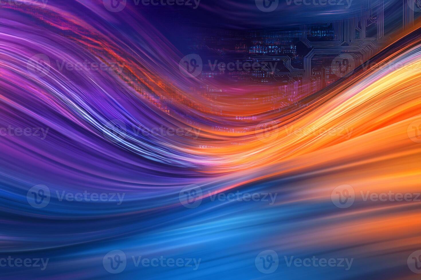Abstract colorful wavy lines with circuit board background. photo