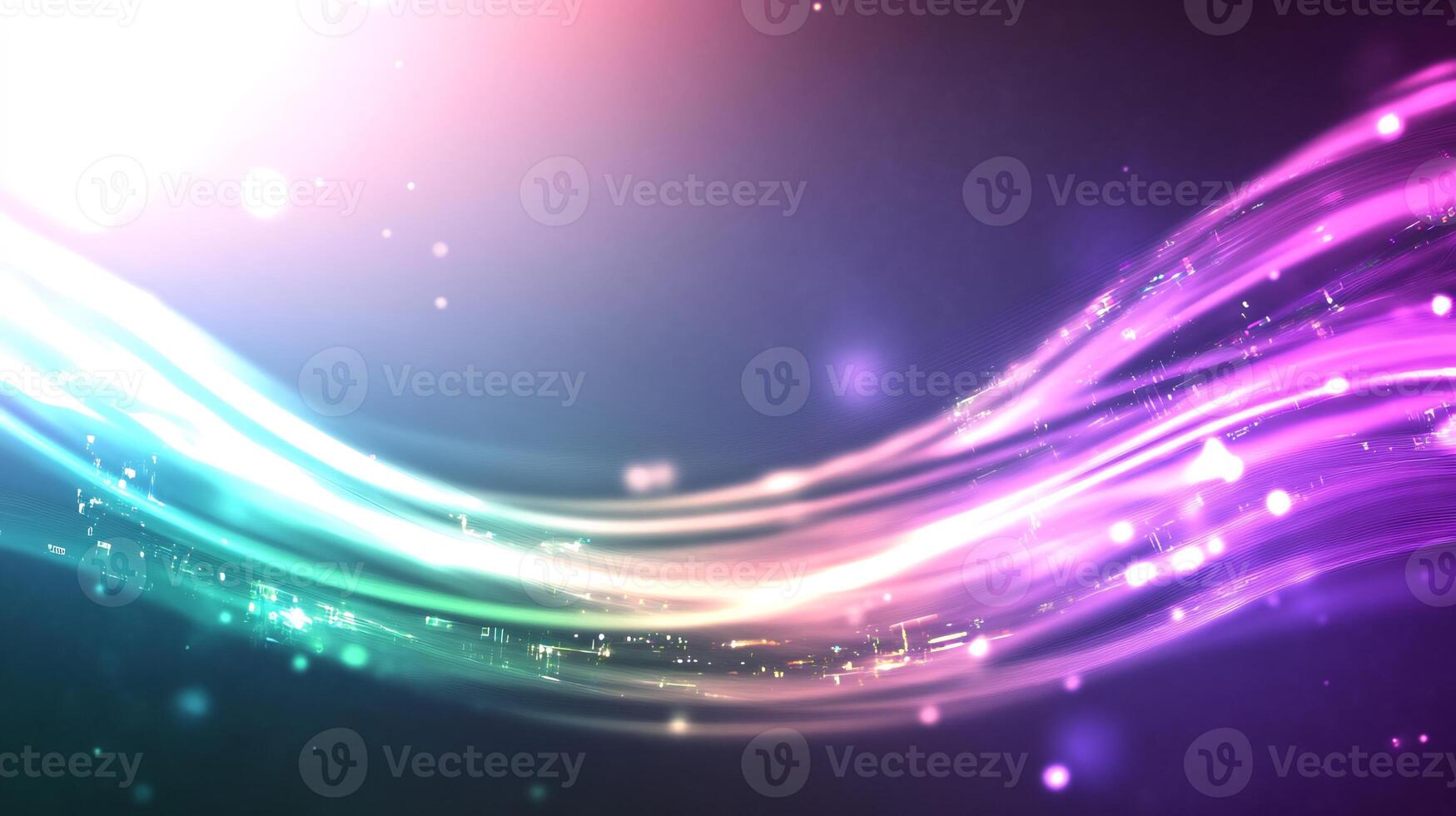 Abstract colorful wave with glowing particles. photo