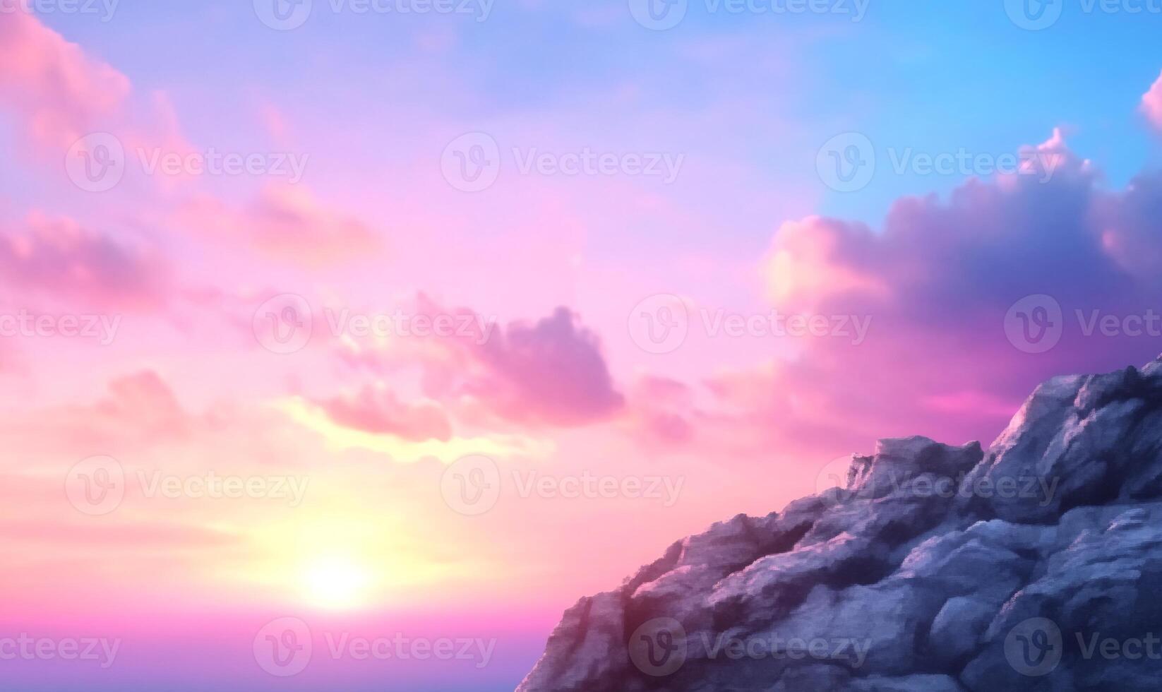 Majestic sunset over a rocky mountain peak. photo