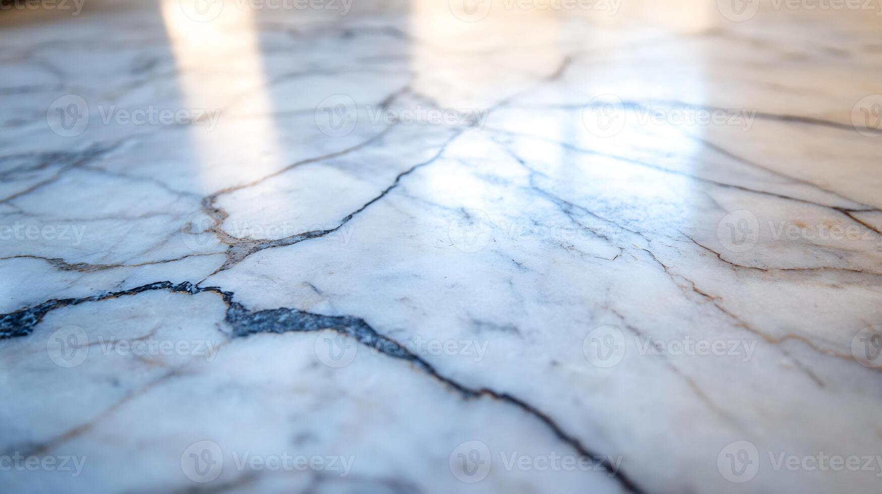 Close-up of white marble surface with cracks and light reflections. photo