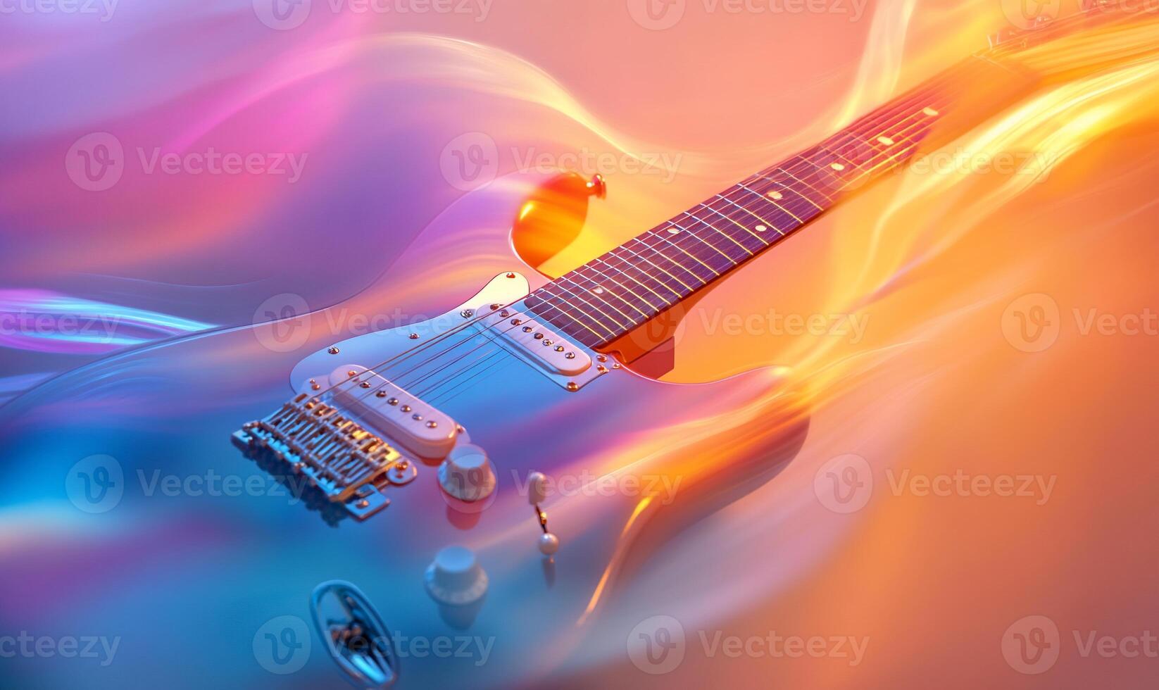 Electric guitar in vibrant, swirling light. photo