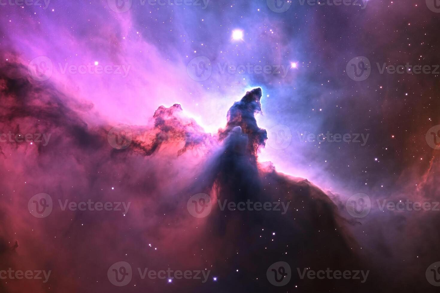 Cosmic pillars of vibrant nebula gas and dust in space. photo