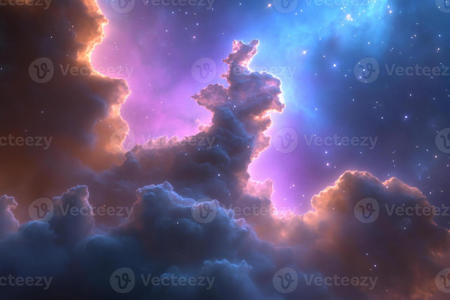 Cosmic cloudscape with vibrant nebula and stars. photo