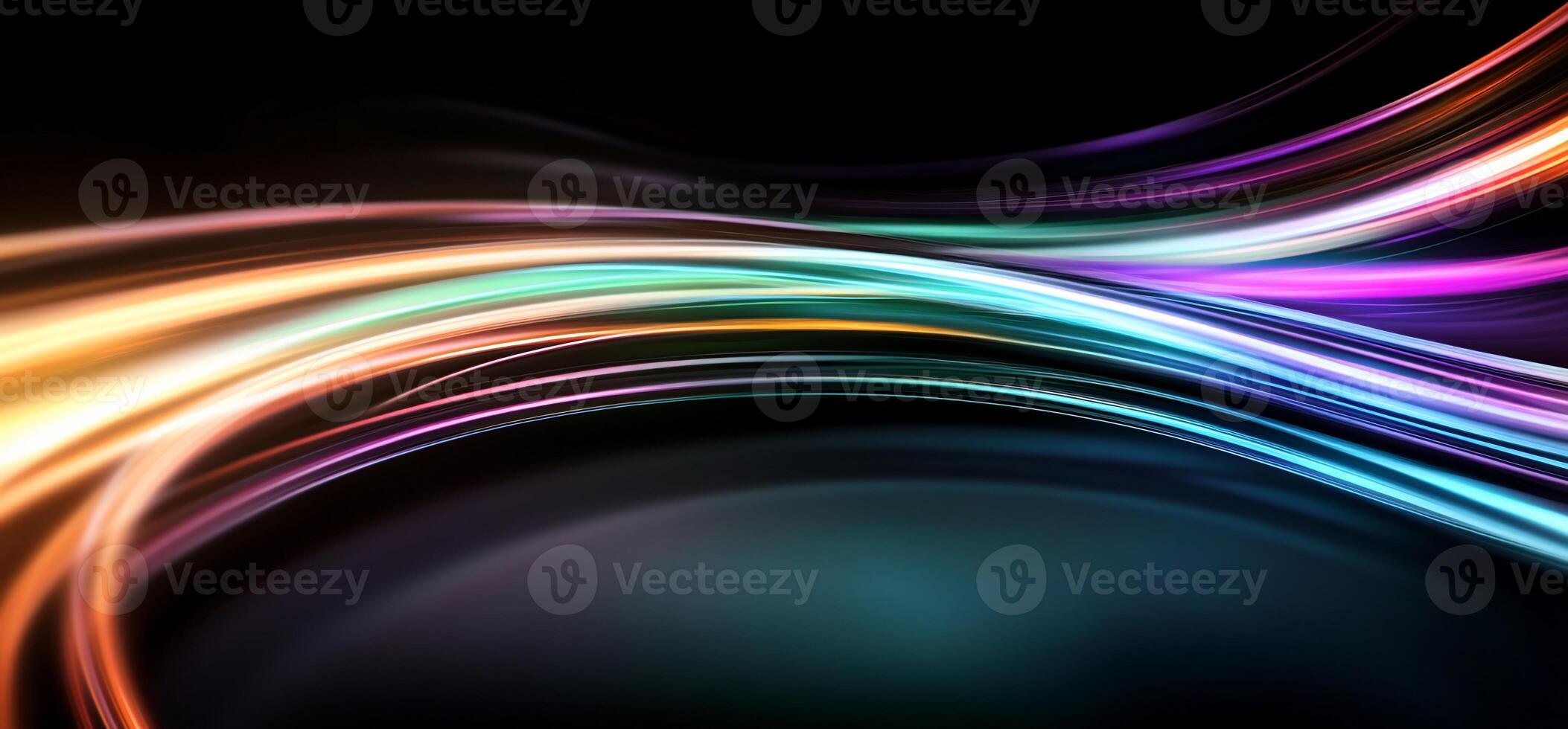 Abstract colorful light streaks on black background. photo