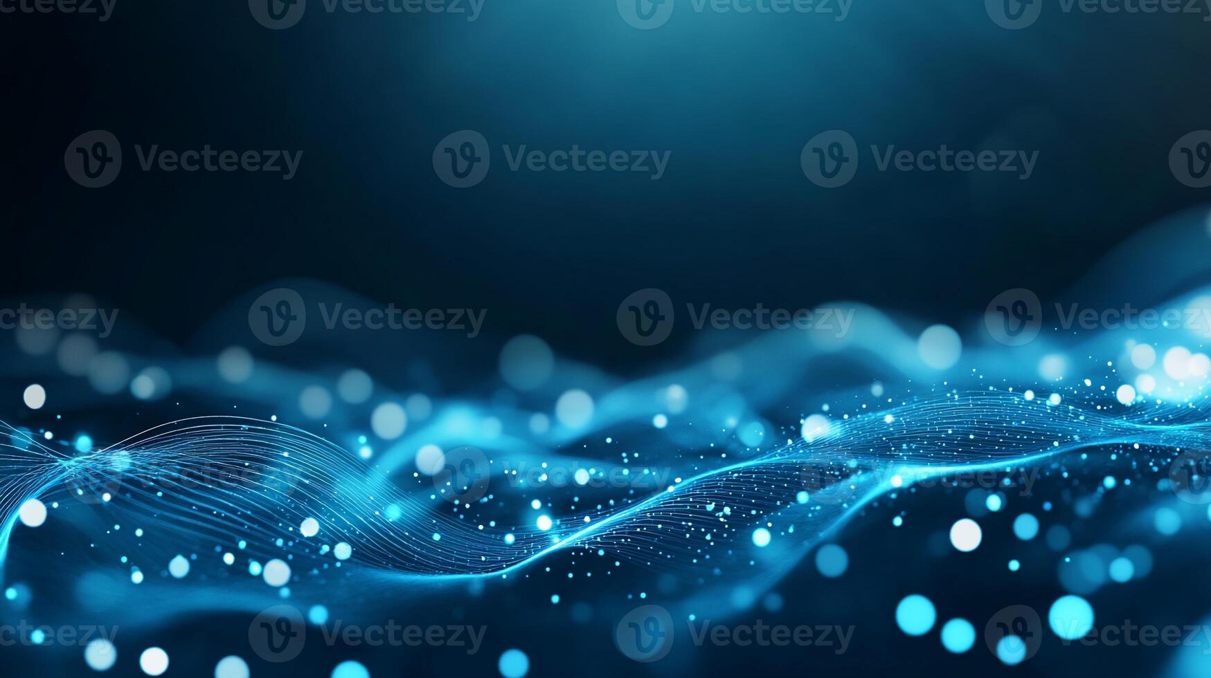Abstract blue glowing wave particles background. photo