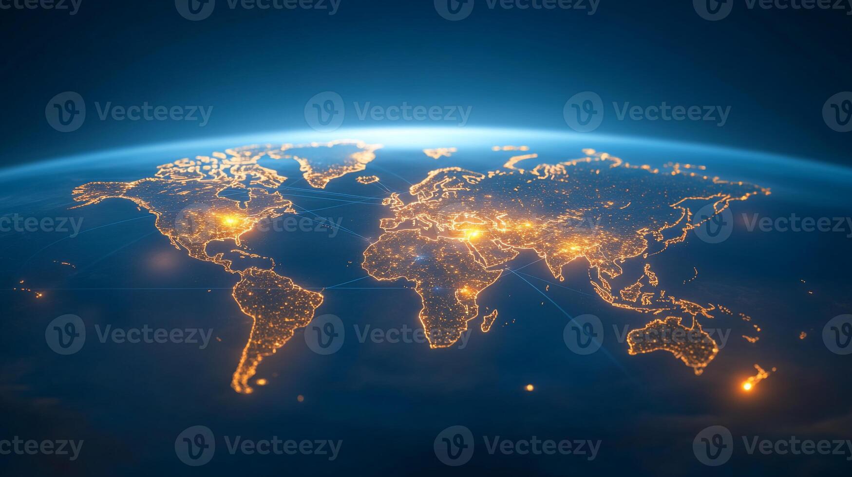 Illuminated world map at night, showcasing global connectivity. photo