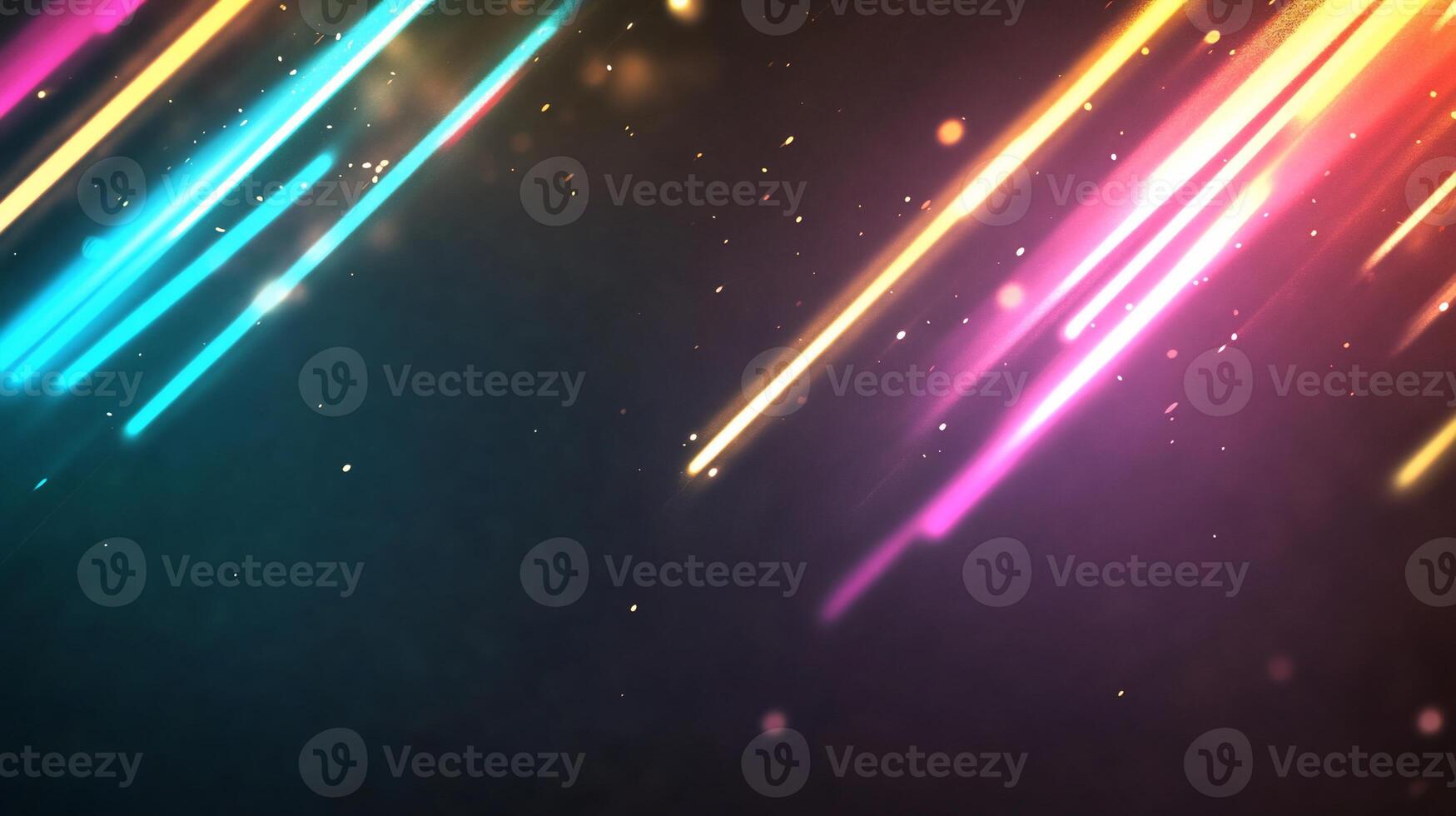 Abstract colorful neon light streaks on dark background. photo