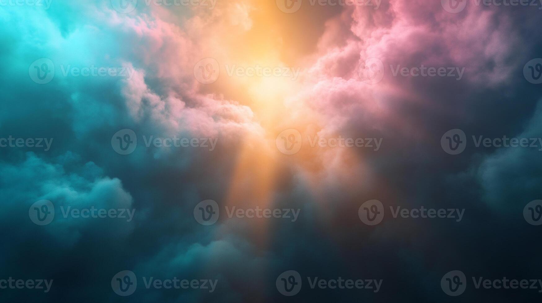 Dramatic cloudscape with vibrant light rays breaking through. photo