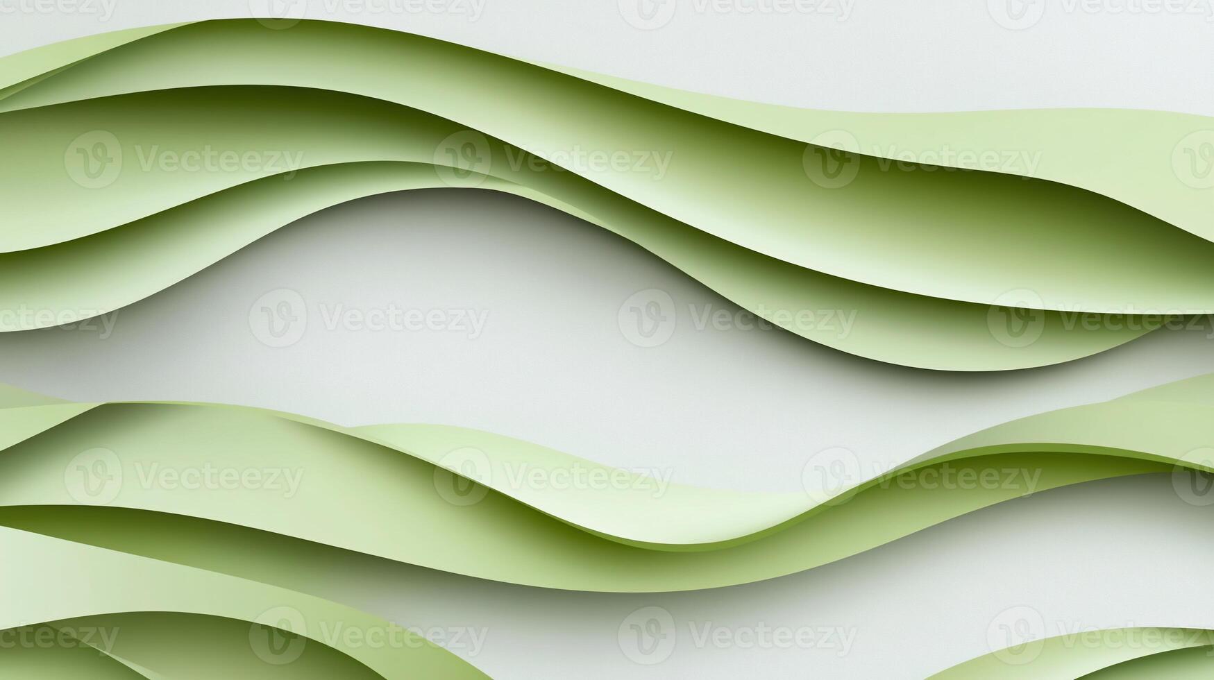 Abstract green waves, paper-cut style, light background. photo