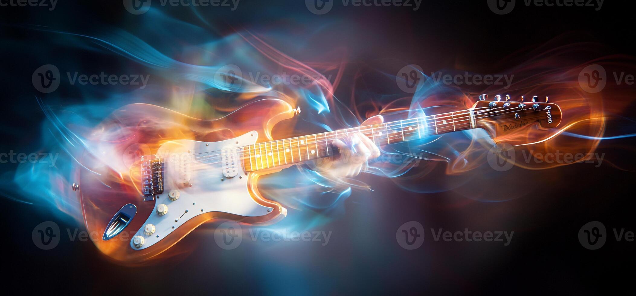 An electric guitar is being played by a person photo