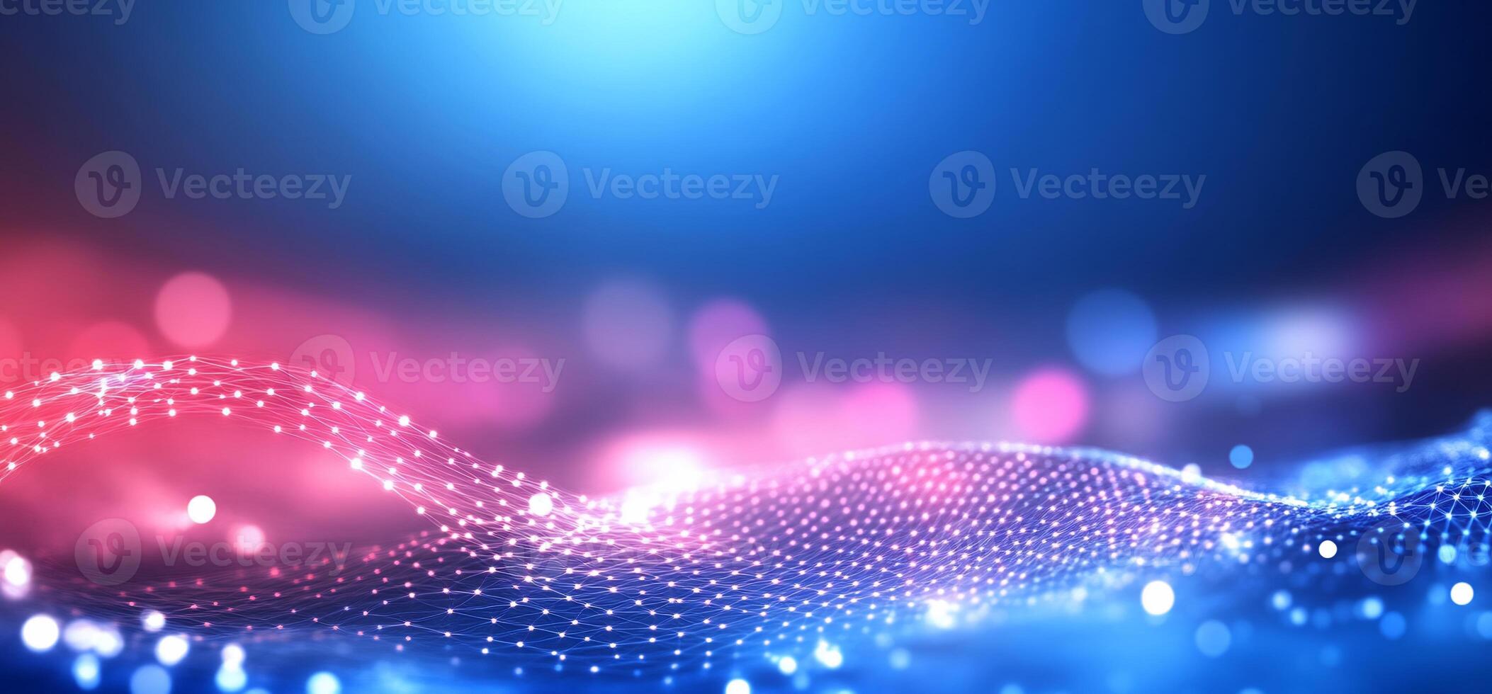 Abstract blue and pink glowing wave particles background. photo