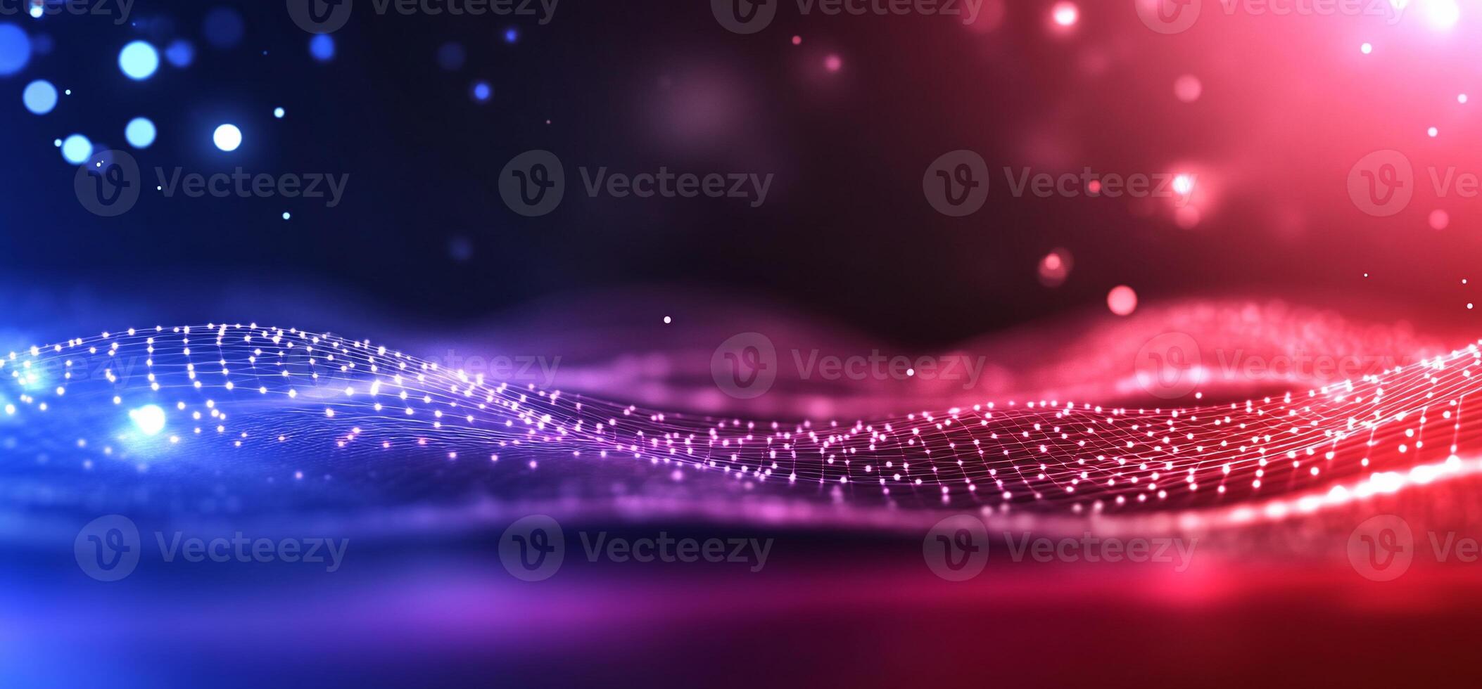 Abstract red blue glowing wave particles background. photo