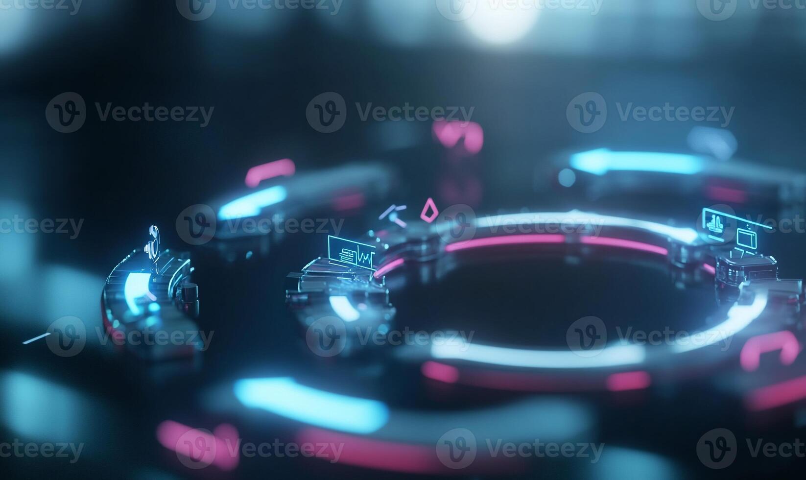 Futuristic HUD interface circular neon glowing technology. photo