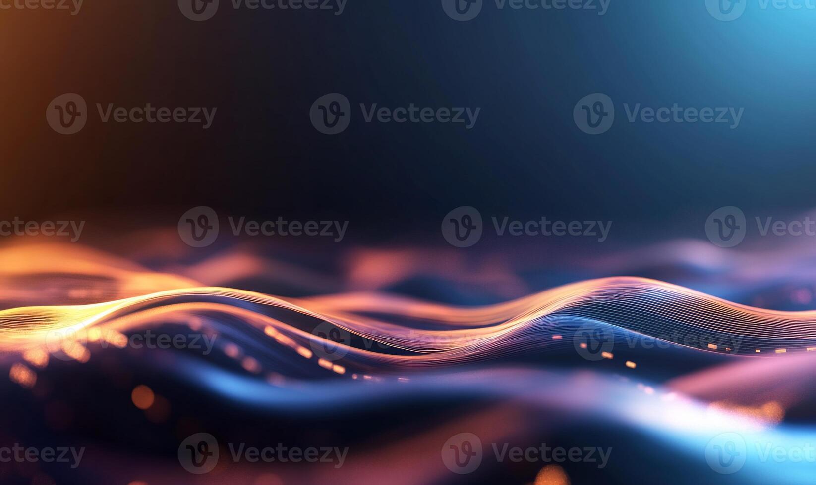 Abstract wavy background with glowing particles. photo