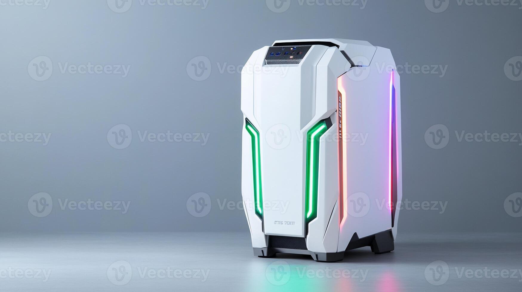 White futuristic computer case with RGB lighting. photo
