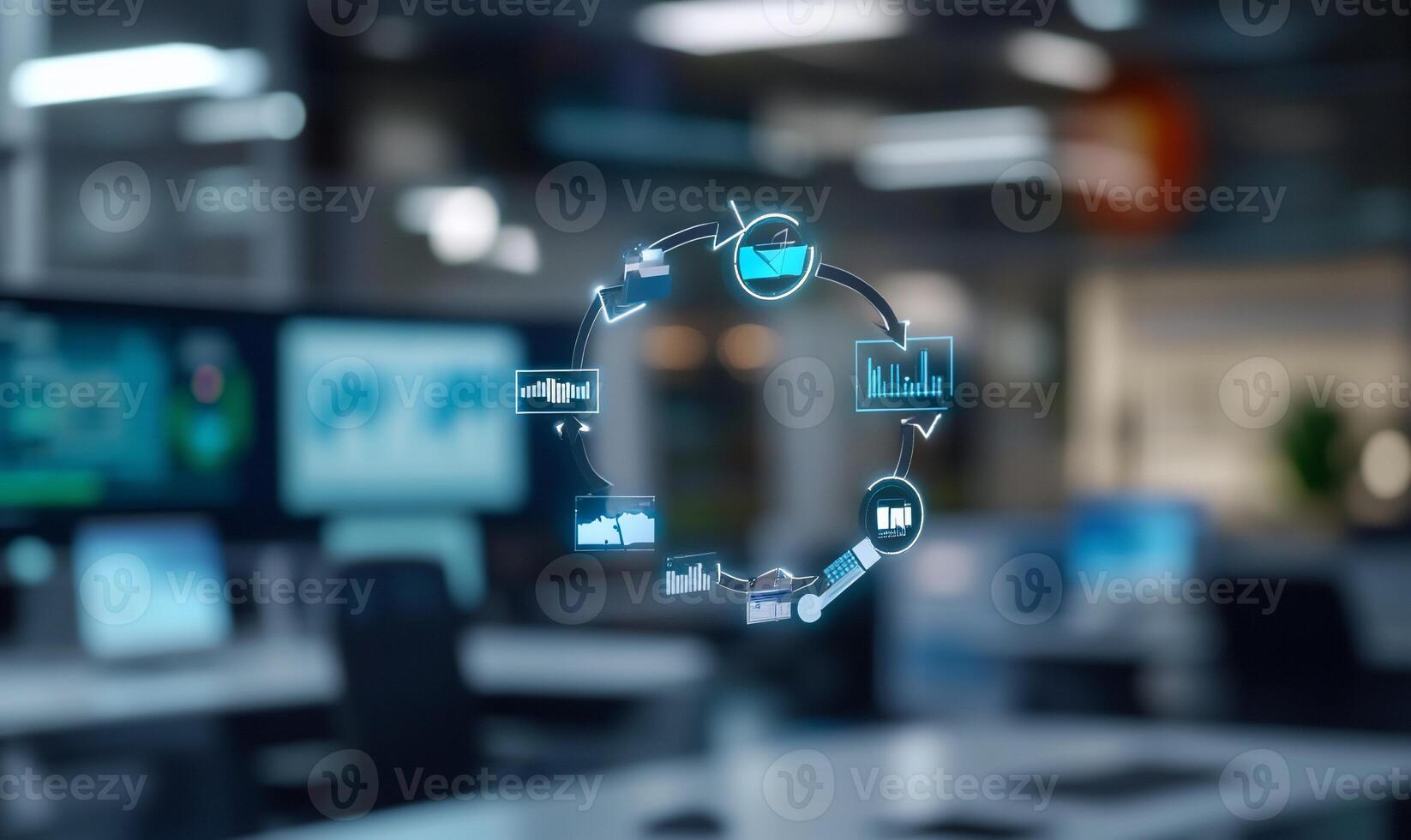 A computer screen with a circle of icons on it photo