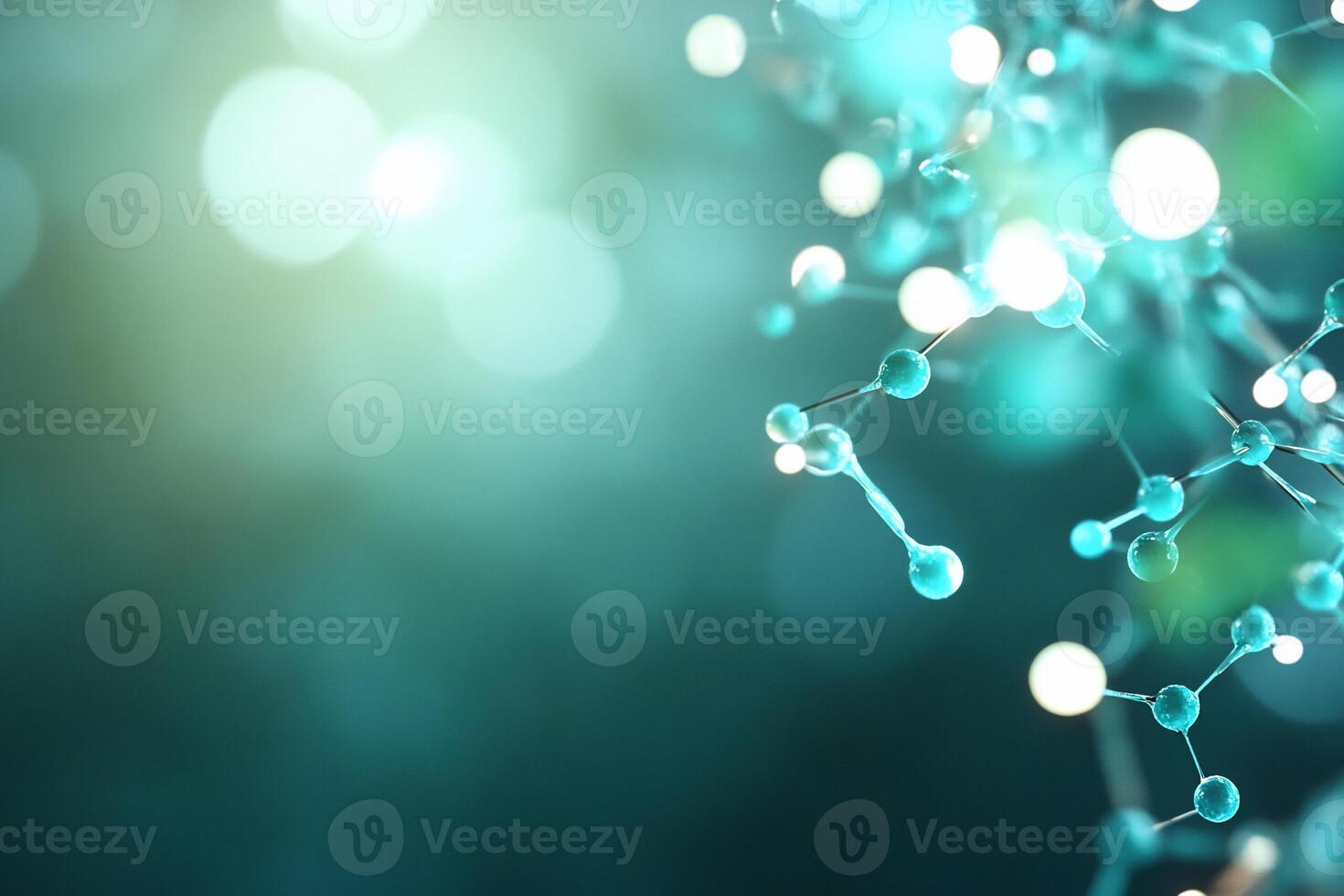 Abstract teal molecule structure on blurred background. photo