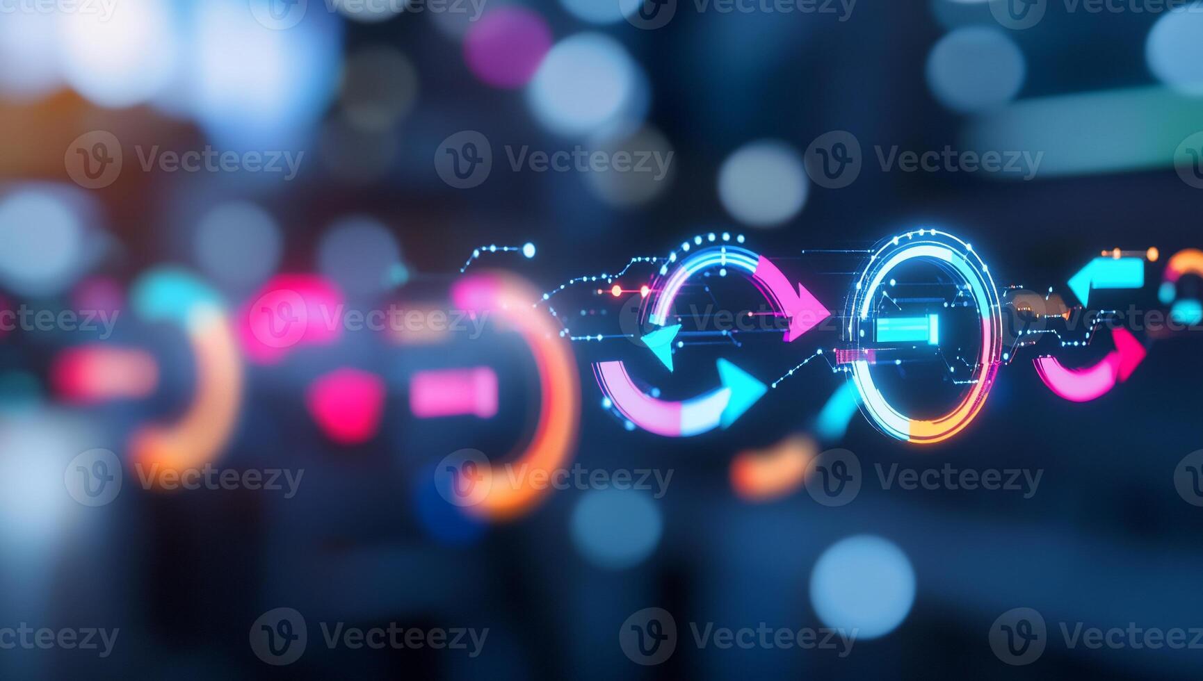 Abstract digital data flow and circular arrows. photo