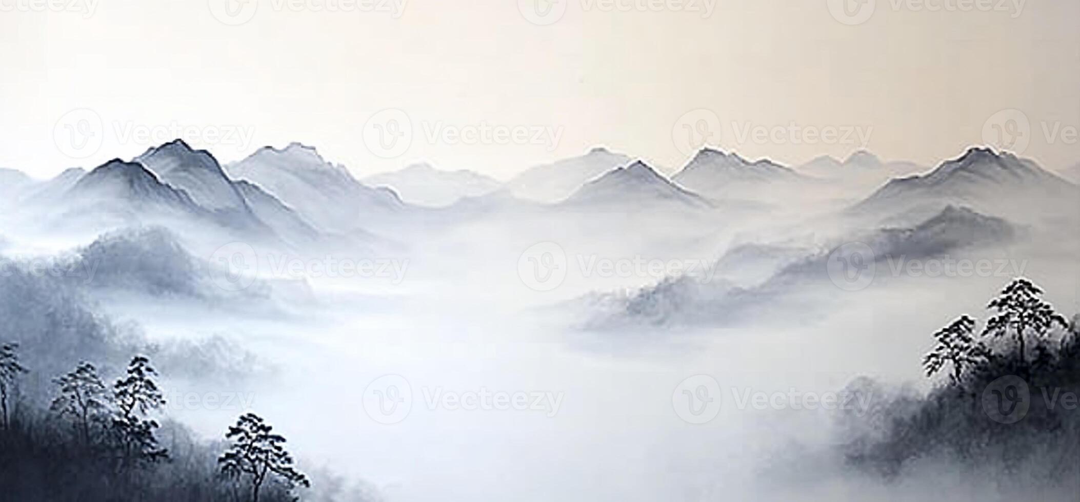 Misty mountain landscape at dawn. photo