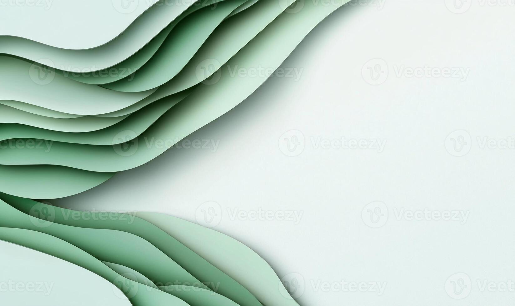Abstract green layered paper waves background. photo