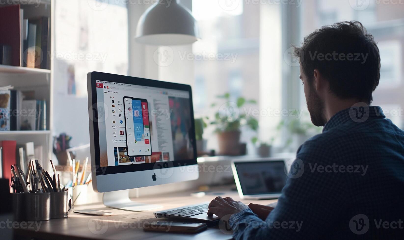 Man working on app design at home office. photo