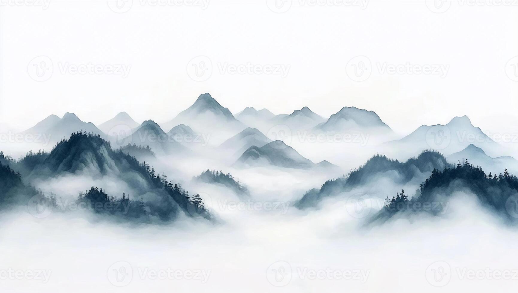 Misty mountain range landscape, serene, peaceful. photo