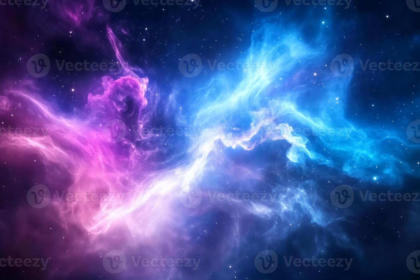 Abstract cosmic nebula with vibrant purple and blue hues, swirling clouds of gas and dust in space. photo