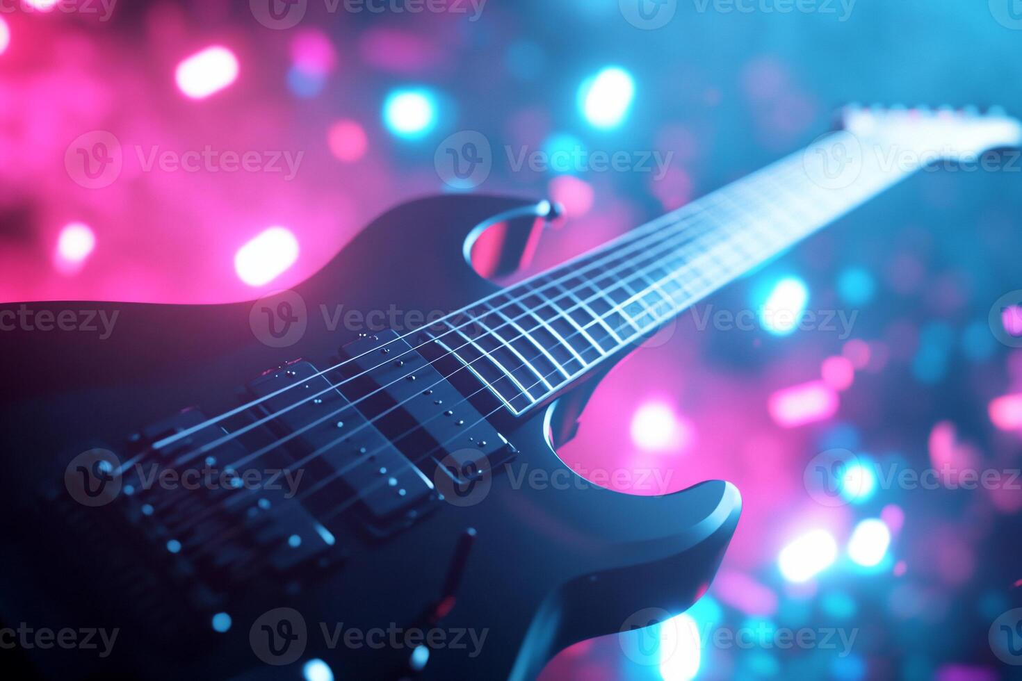 Electric guitar in vibrant neon light. photo