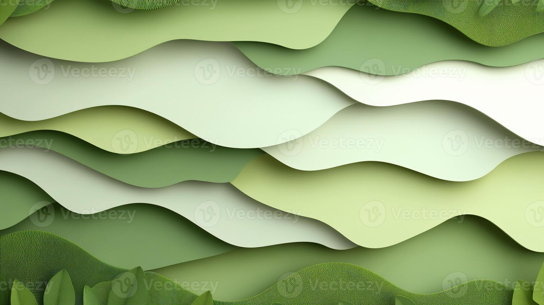 Abstract layered green paper cut landscape. photo