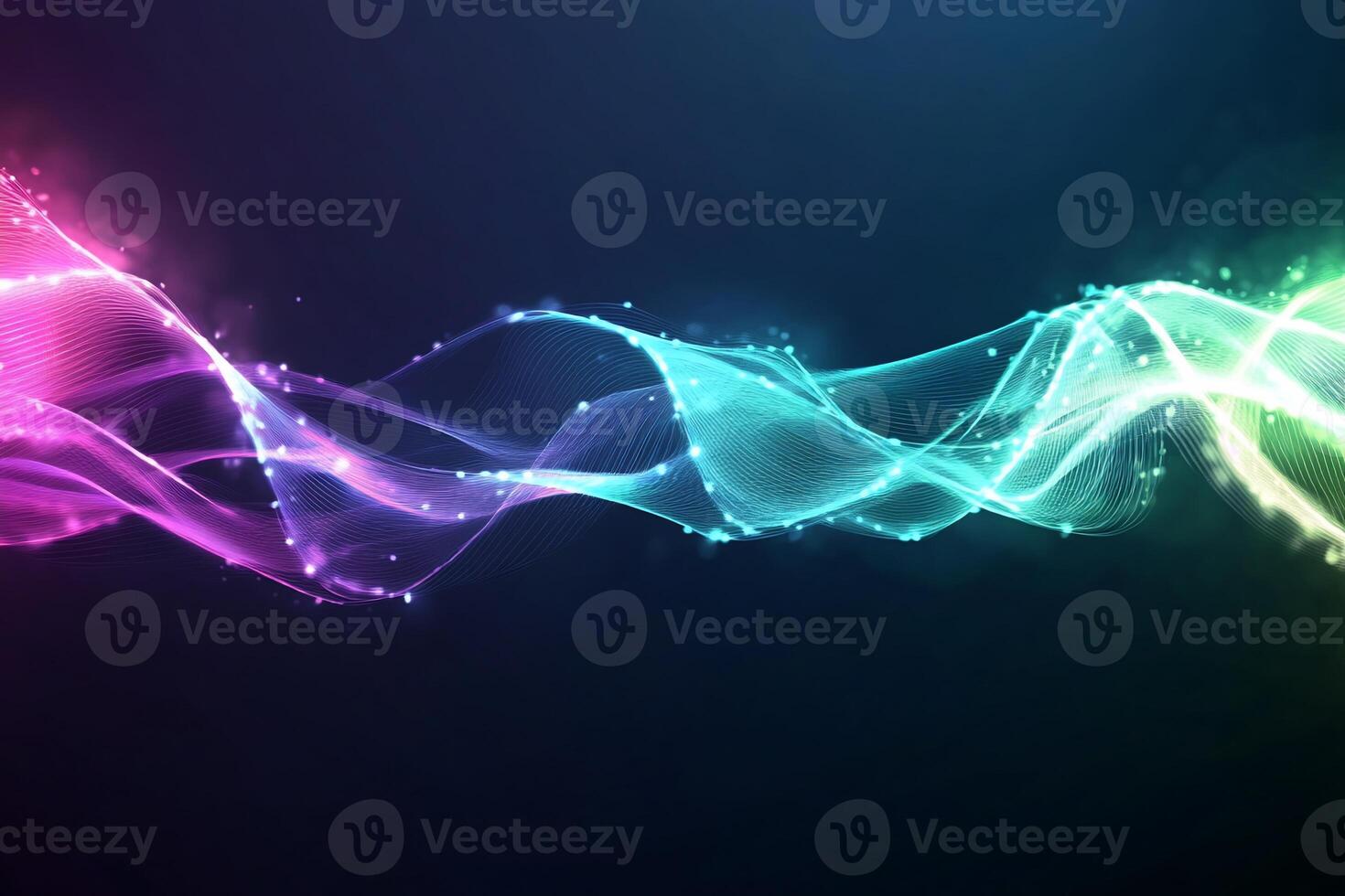 Abstract colorful glowing wave particles. photo