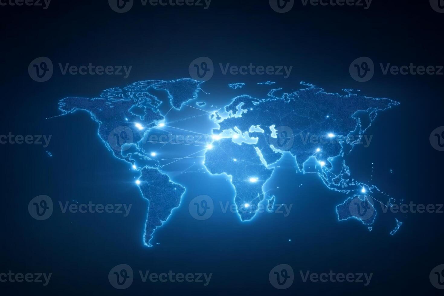 Global network connection, world map with glowing lines and nodes. photo